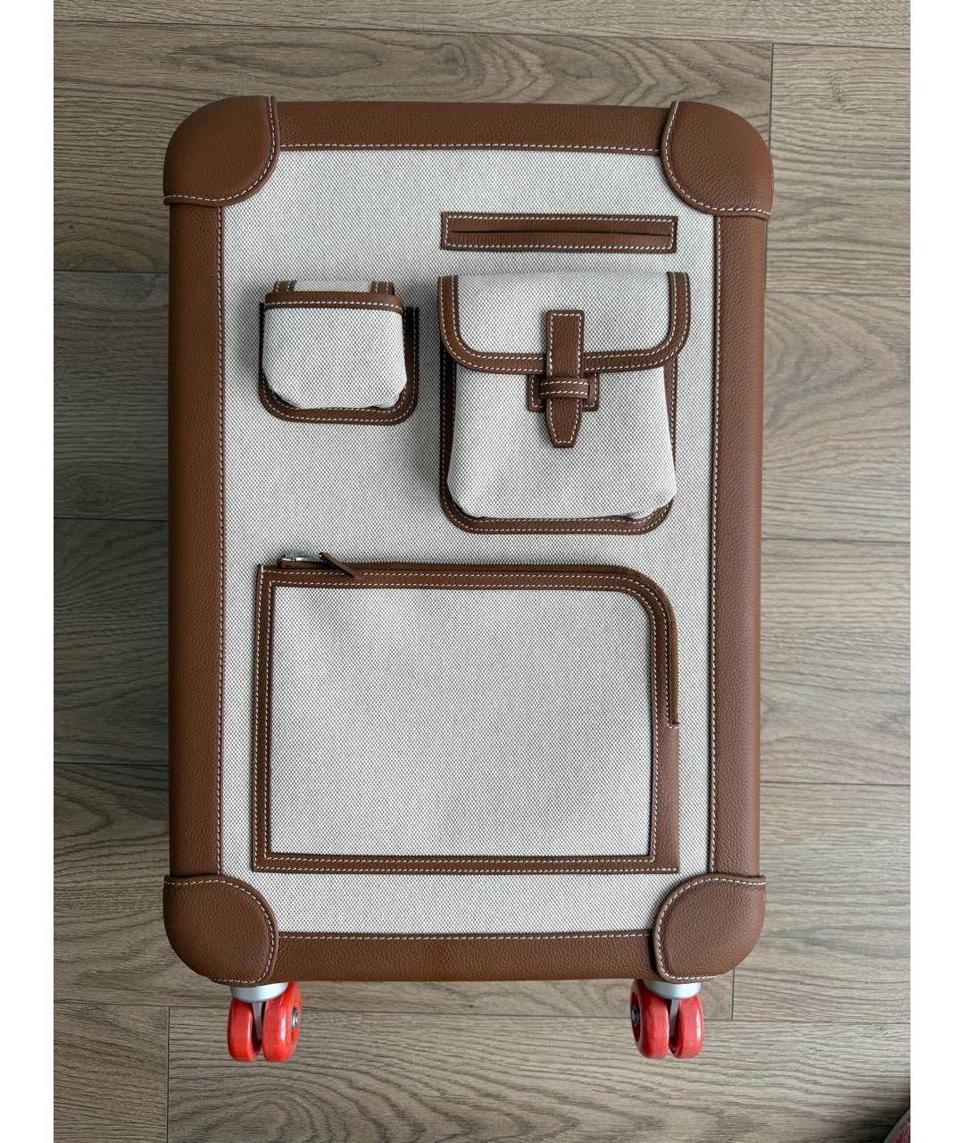 HERMES Коричневый кожаный чемодан, фото 7