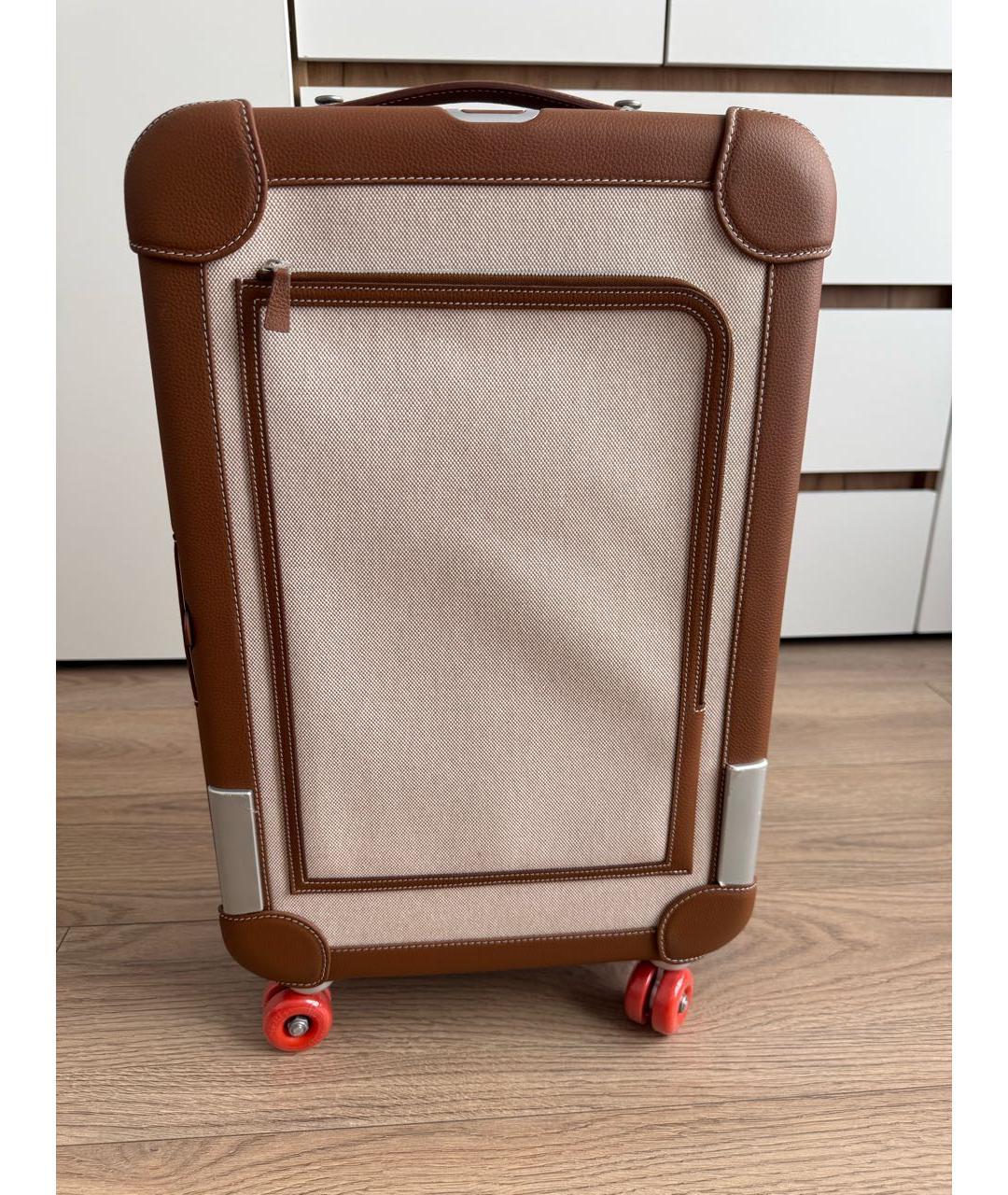 HERMES Коричневый кожаный чемодан, фото 2