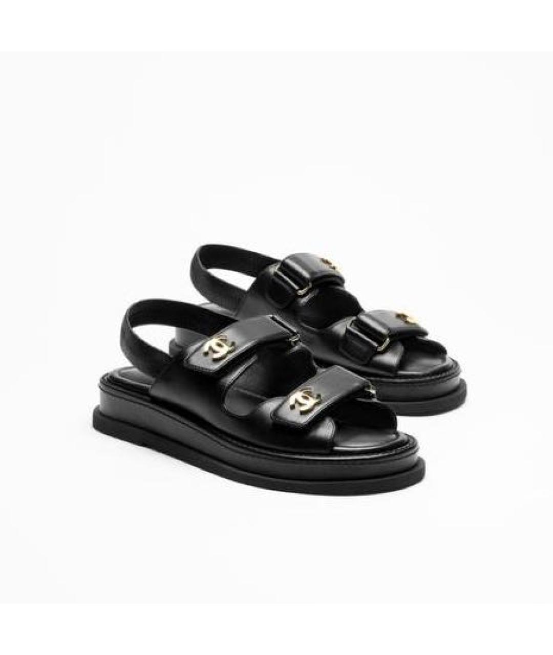 CHANEL Черные кожаные босоножки, фото 2