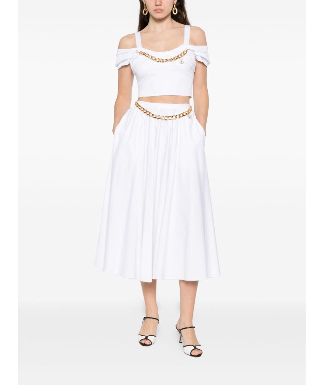 ELISABETTA FRANCHI Белая хлопковая юбка миди, фото 2