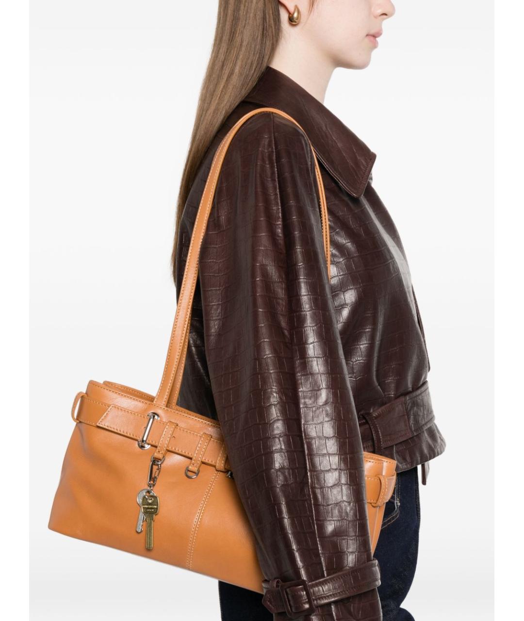 OSOI Коричневая кожаная сумка с короткими ручками, фото 3