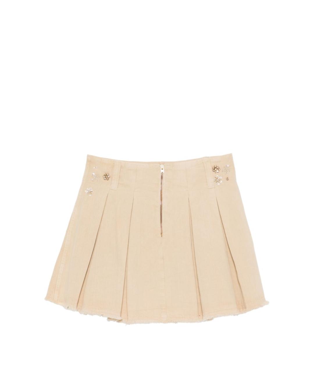 LIU JO Бежевая хлопковая юбка мини, фото 2