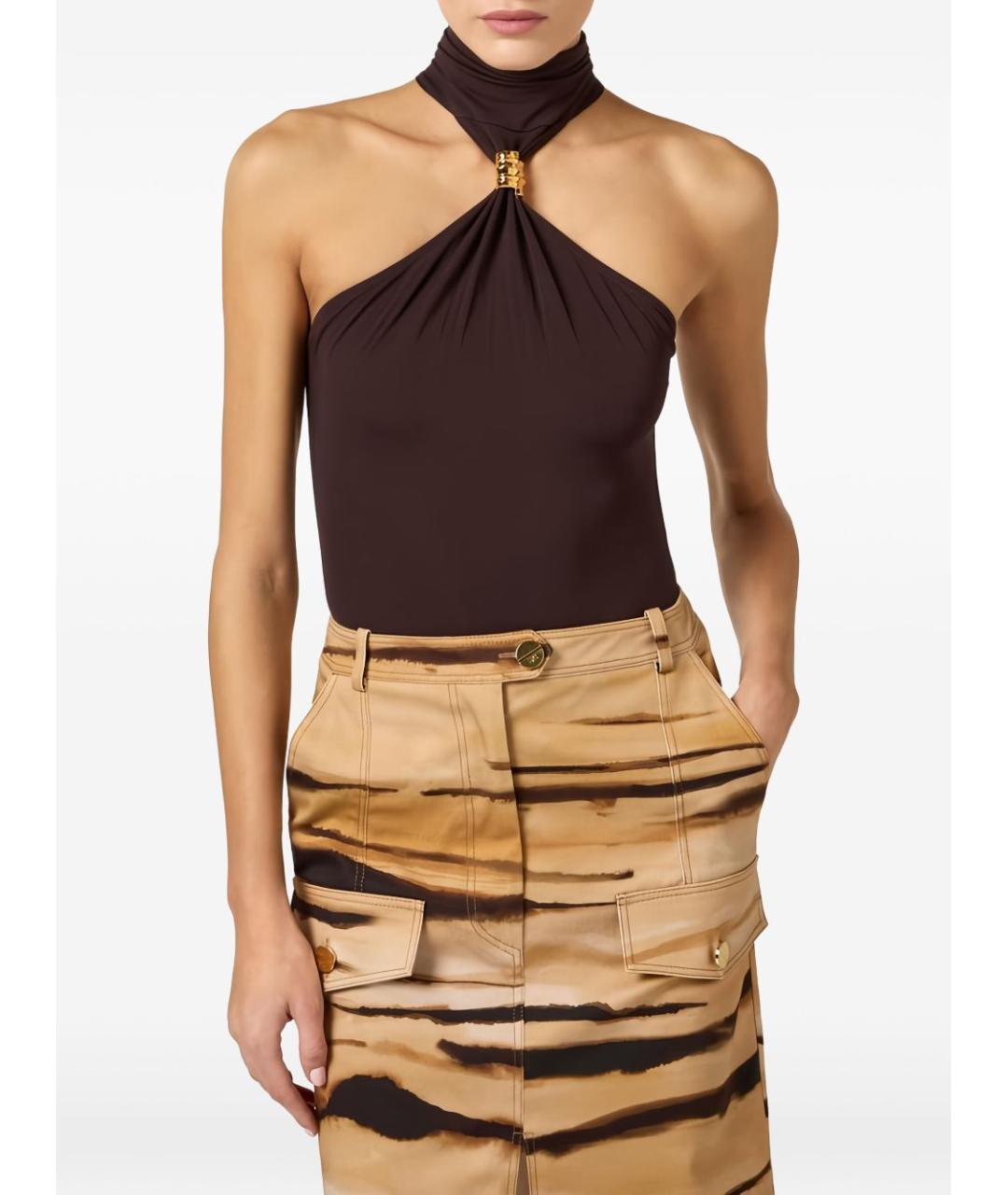 ELISABETTA FRANCHI Коричневое вискозное боди, фото 2