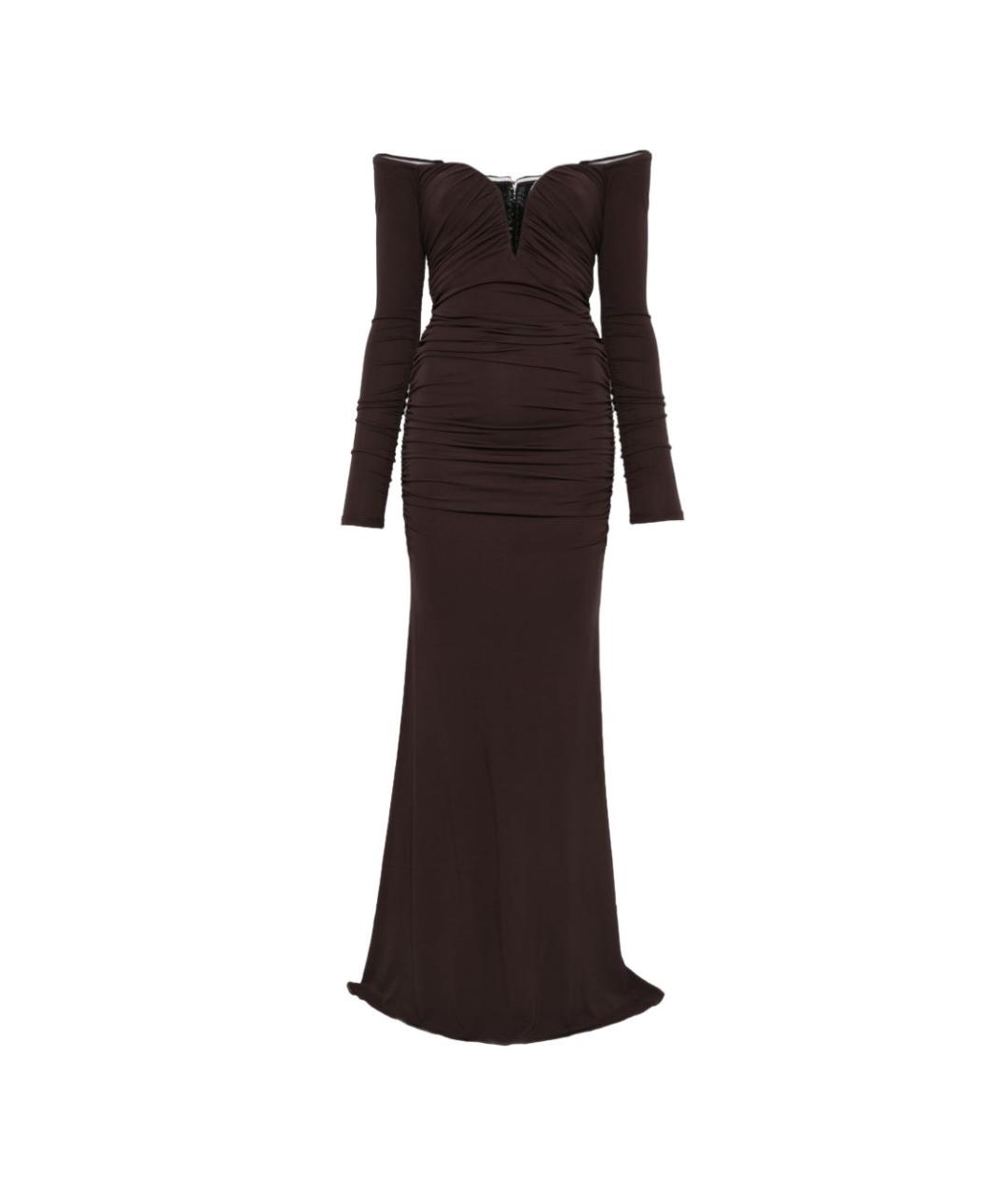 ELISABETTA FRANCHI Коричневое вискозное вечернее платье, фото 1
