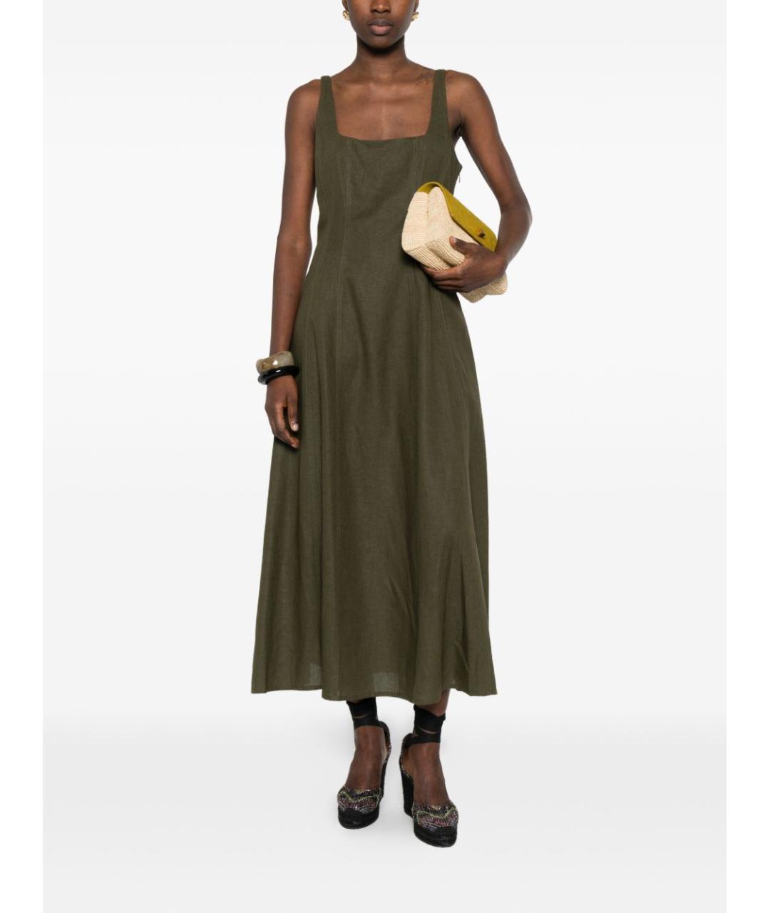 TWIN-SET Зеленые льняное повседневное платье, фото 4