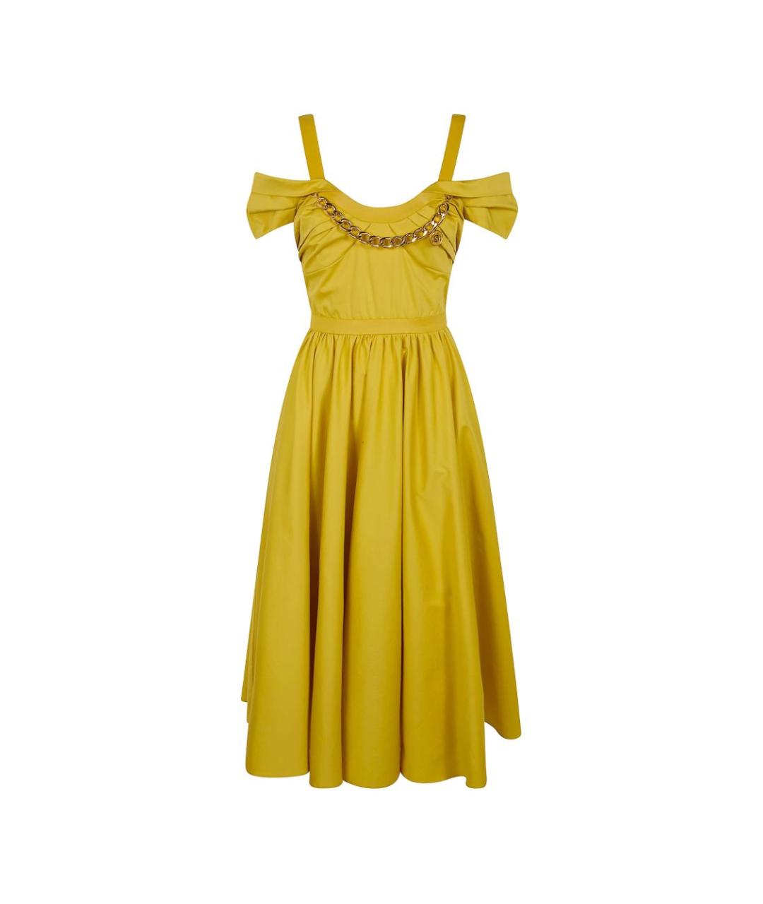 ELISABETTA FRANCHI Желтое хлопковое повседневное платье, фото 1