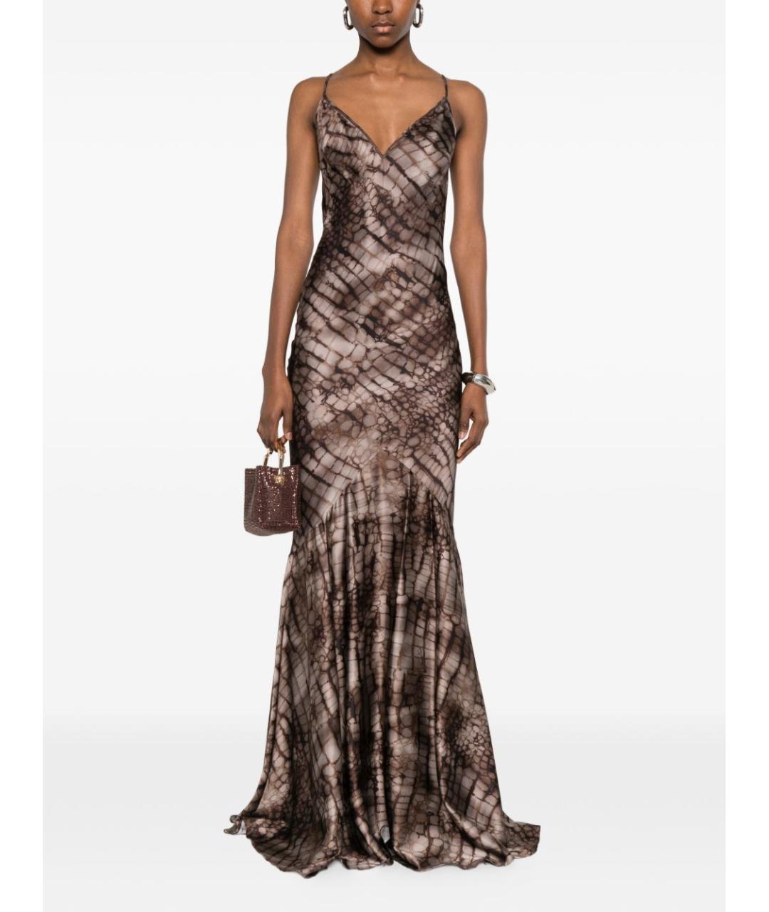 ELISABETTA FRANCHI Коричневое вискозное вечернее платье, фото 4