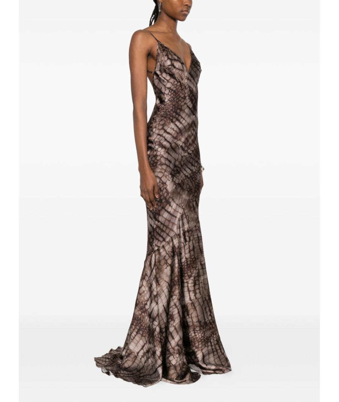 ELISABETTA FRANCHI Коричневое вискозное вечернее платье, фото 3