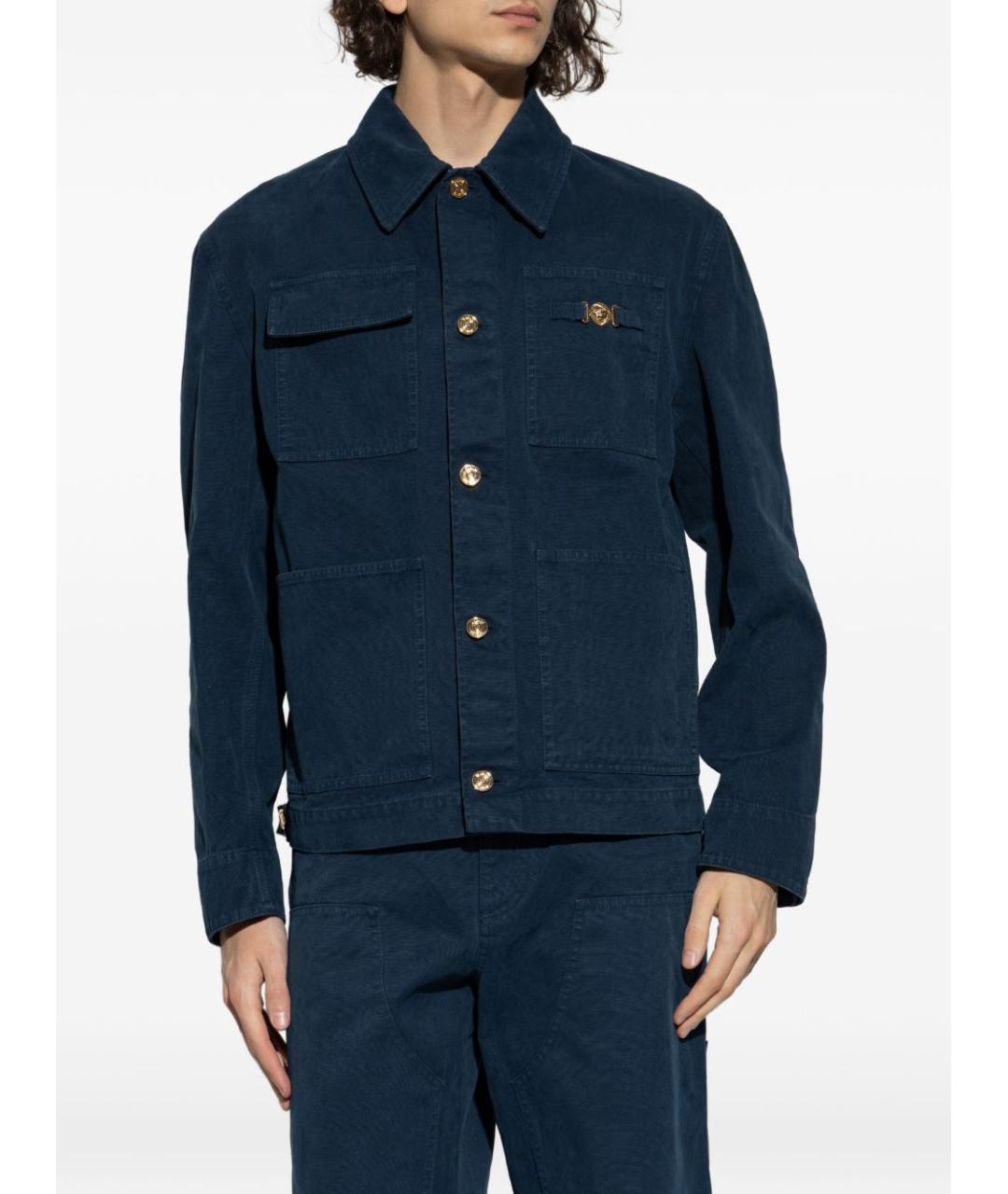 VERSACE Синяя хлопковая кэжуал рубашка, фото 5