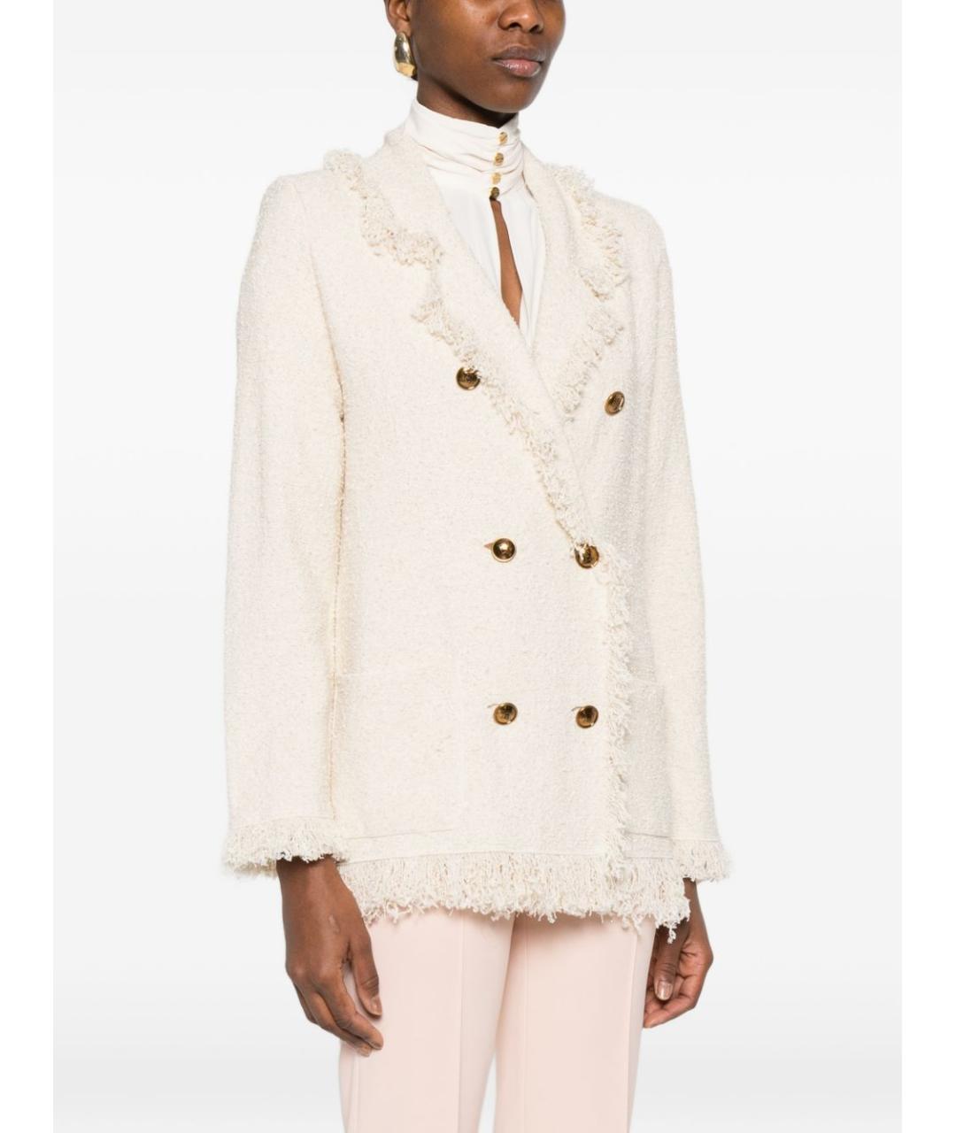 ELISABETTA FRANCHI Бежевый хлопковый жакет/пиджак, фото 4