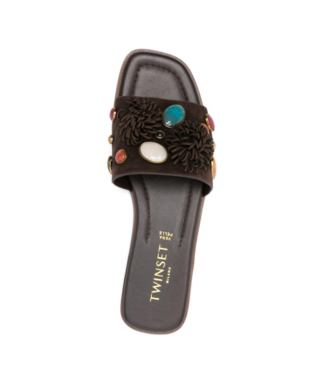 TWIN-SET Коричневые кожаные шлепанцы, фото 3