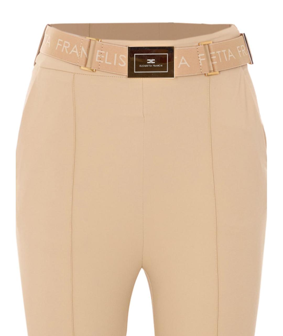 ELISABETTA FRANCHI Бежевые полиамидовые прямые брюки, фото 2