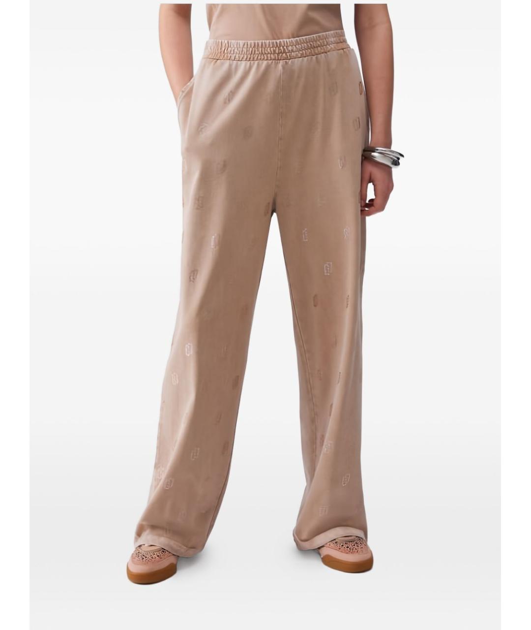 LIU JO Бежевые хлопковые прямые брюки, фото 3