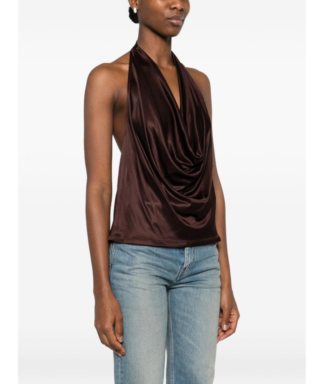 ELISABETTA FRANCHI Коричневая вискозная майка, фото 4