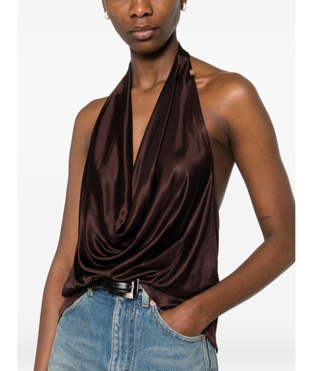 ELISABETTA FRANCHI Коричневая вискозная майка, фото 2