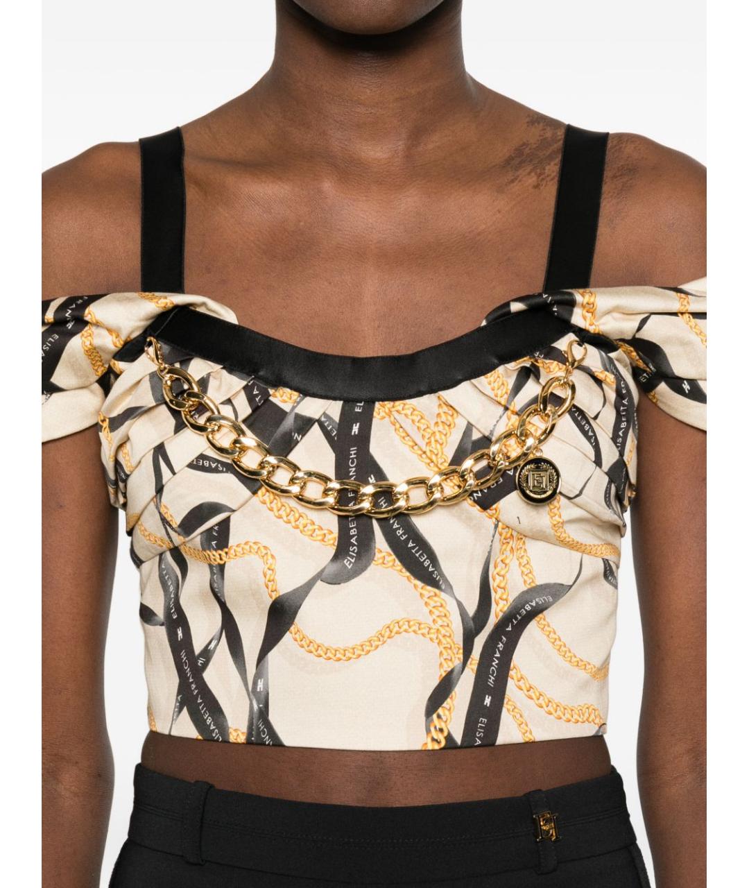 ELISABETTA FRANCHI Бежевая хлопковая майка, фото 5