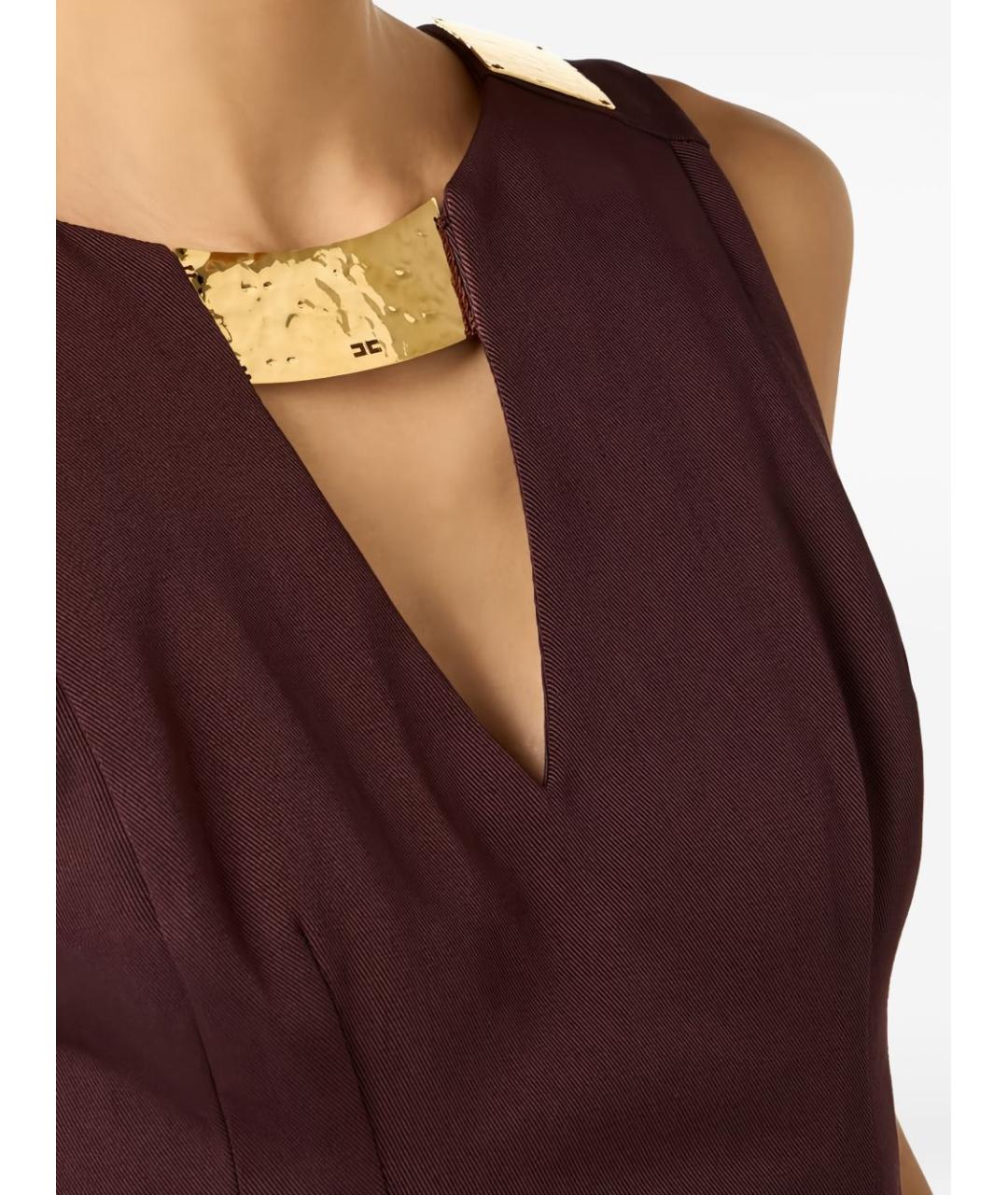 ELISABETTA FRANCHI Коричневое хлопковое повседневное платье, фото 3