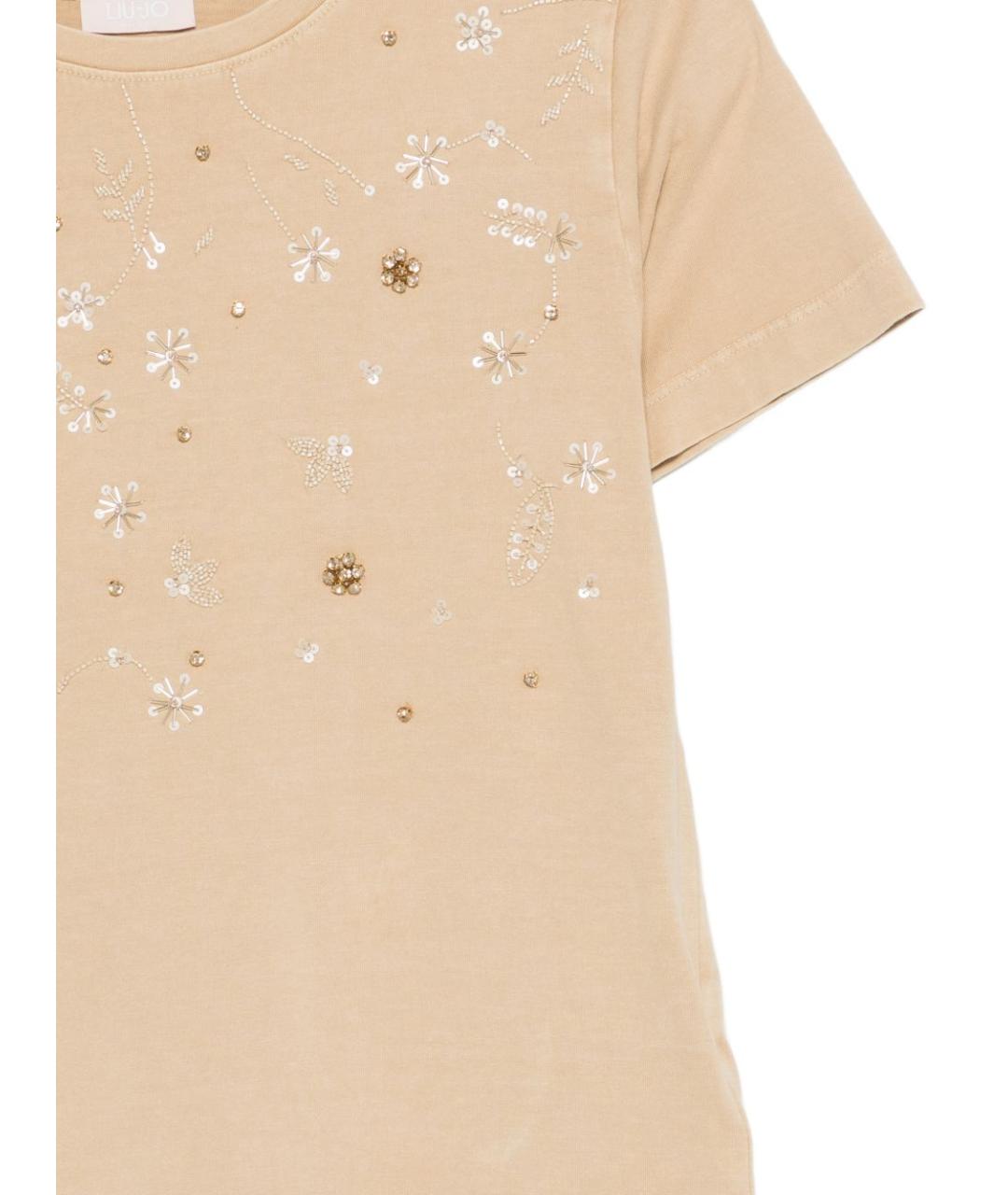 LIU JO Бежевая хлопковая футболка, фото 2