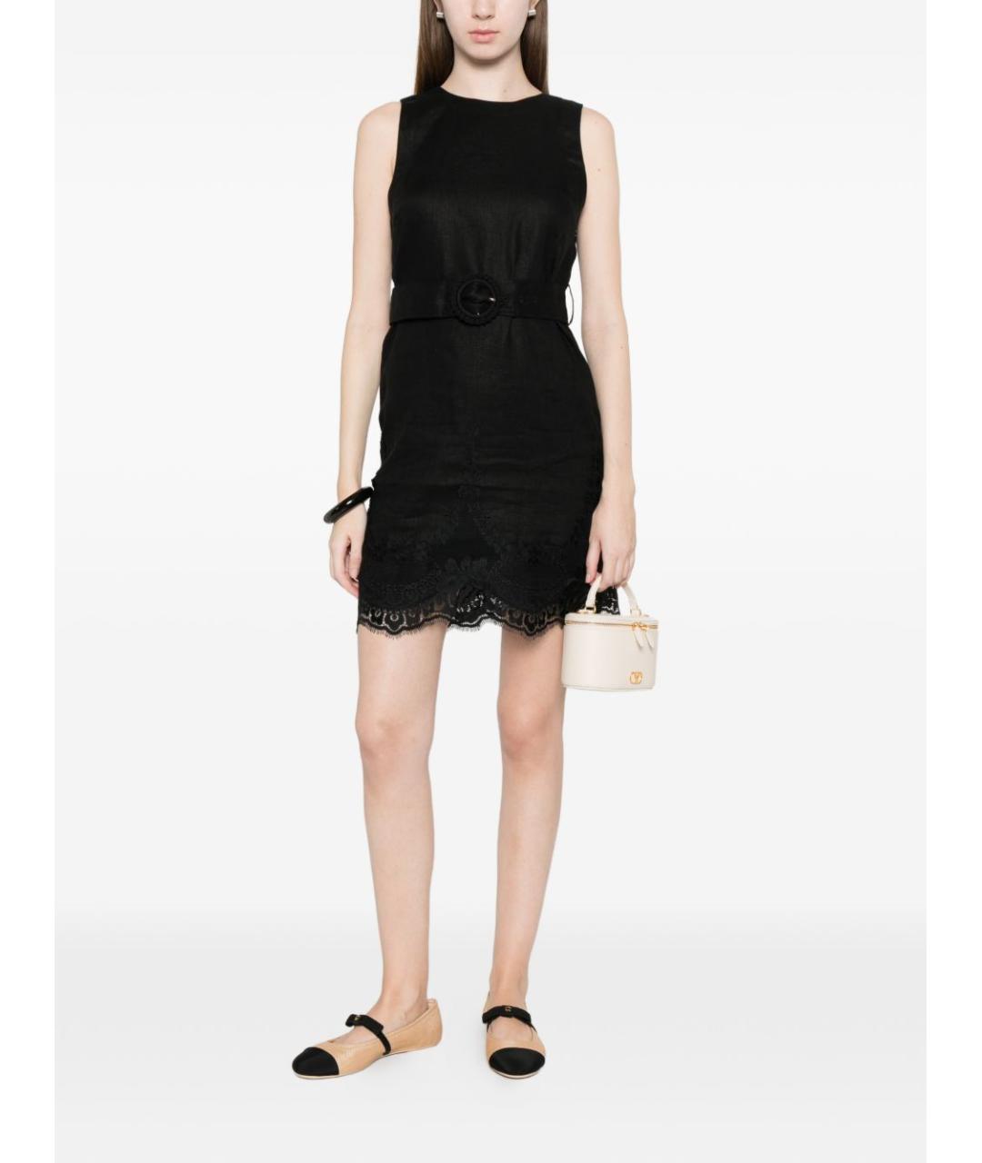 TWIN-SET Черное льняное повседневное платье, фото 4