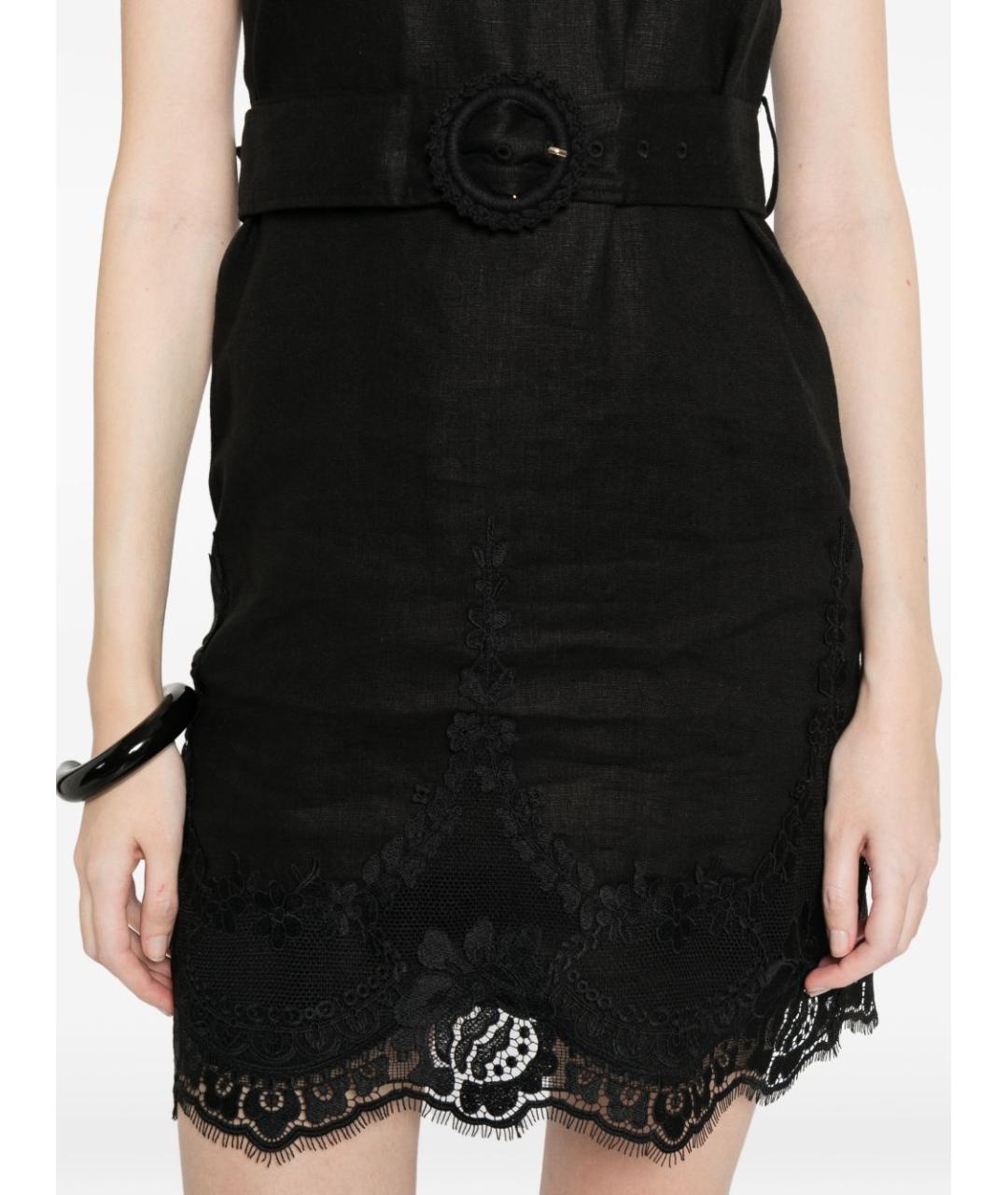 TWIN-SET Черное льняное повседневное платье, фото 3