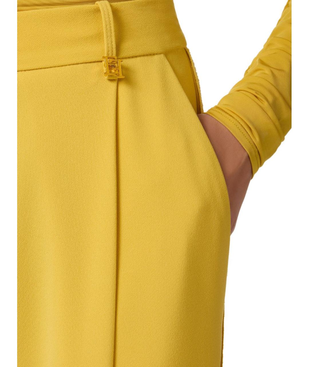 ELISABETTA FRANCHI Желтые полиэстеровые прямые брюки, фото 4