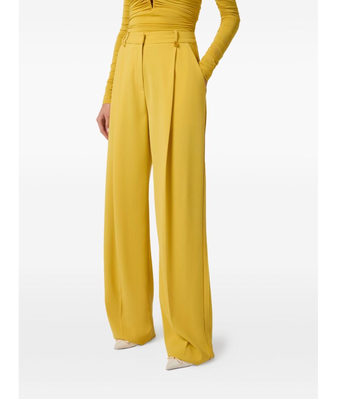 ELISABETTA FRANCHI Желтые полиэстеровые прямые брюки, фото 3
