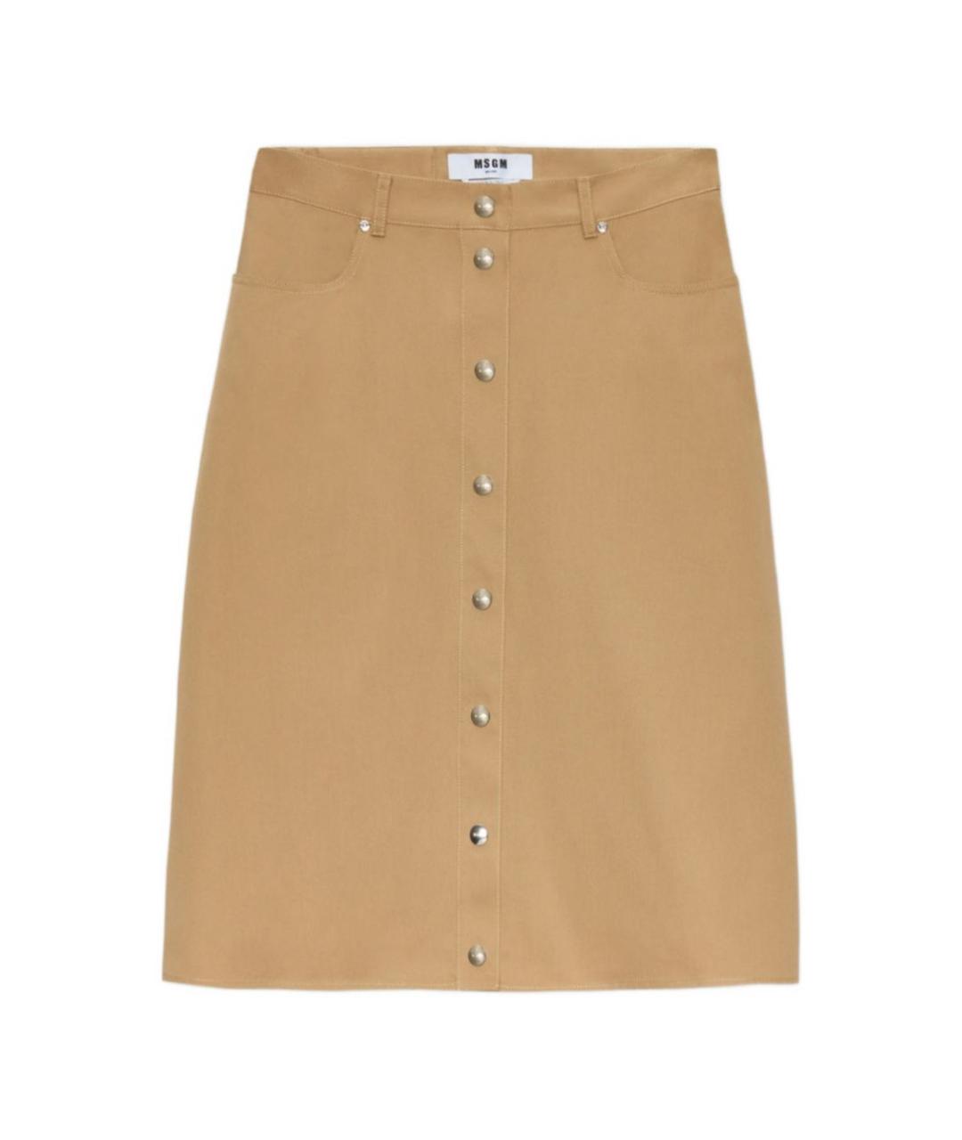 MSGM Бежевая хлопковая юбка миди, фото 1