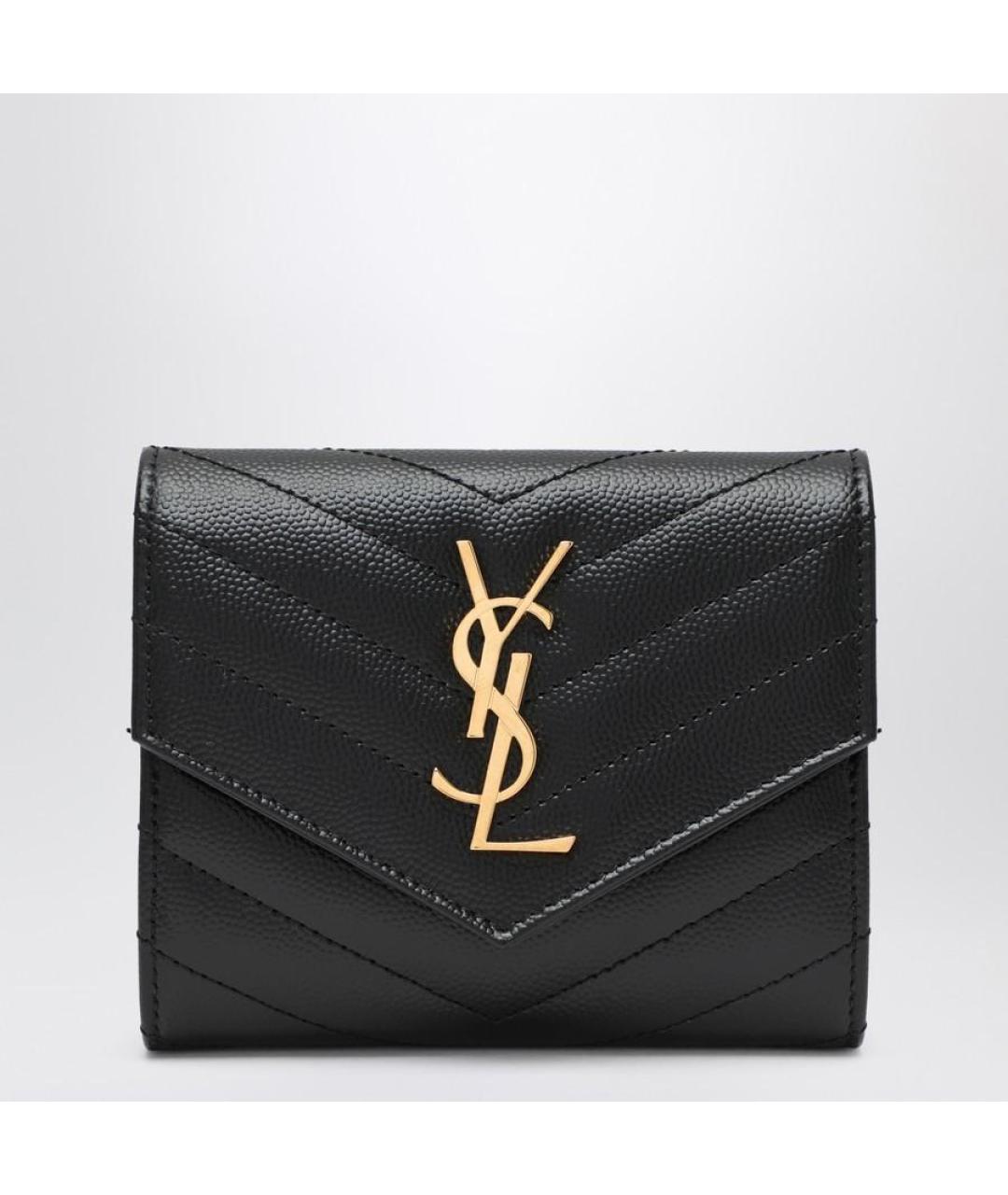 SAINT LAURENT Черный кожаный кошелек, фото 3