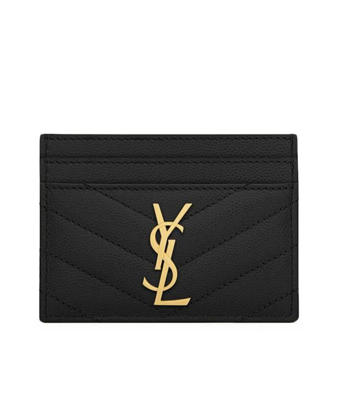 SAINT LAURENT Черный кожаный кардхолдер, фото 1