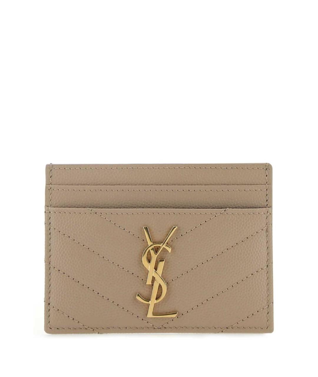 SAINT LAURENT Бежевый кожаный кардхолдер, фото 1