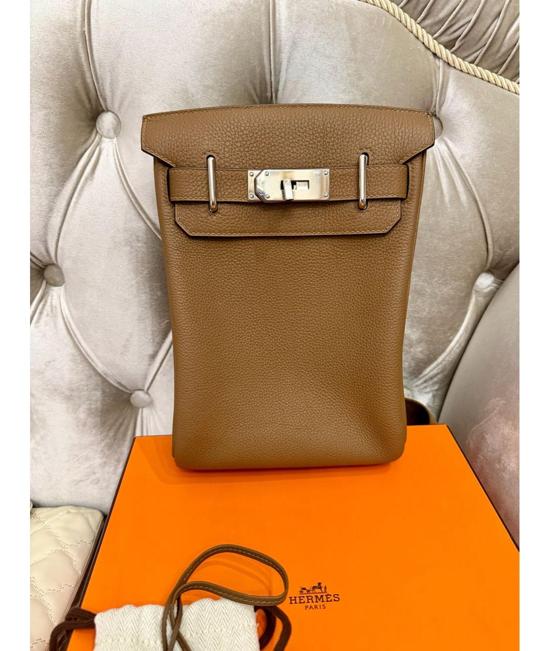 HERMES Коричневая кожаная сумка на плечо, фото 9