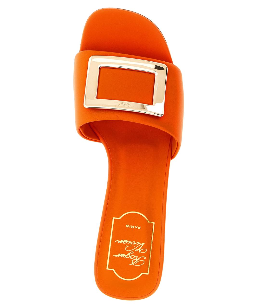 ROGER VIVIER Оранжевое кожаные шлепанцы, фото 4