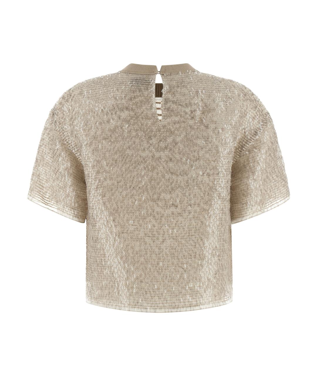 BRUNELLO CUCINELLI Бежевая шелковая футболка, фото 2
