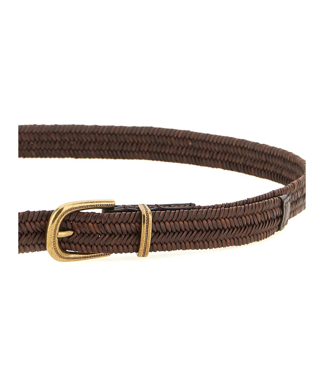 BRUNELLO CUCINELLI Коричневый пелетеный ремень, фото 3