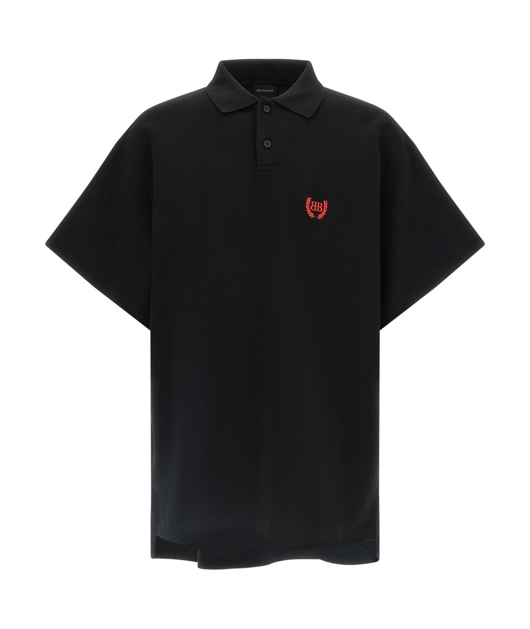 BALENCIAGA Черное хлопковое поло с коротким рукавом, фото 1