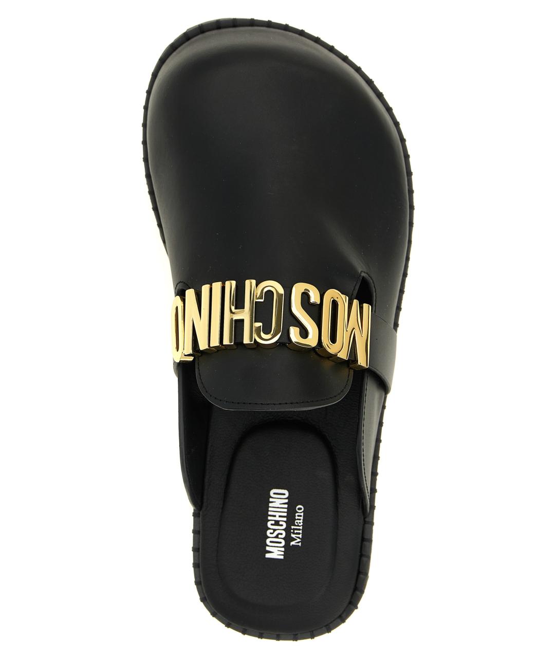 MOSCHINO Черные кожаные шлепанцы, фото 4