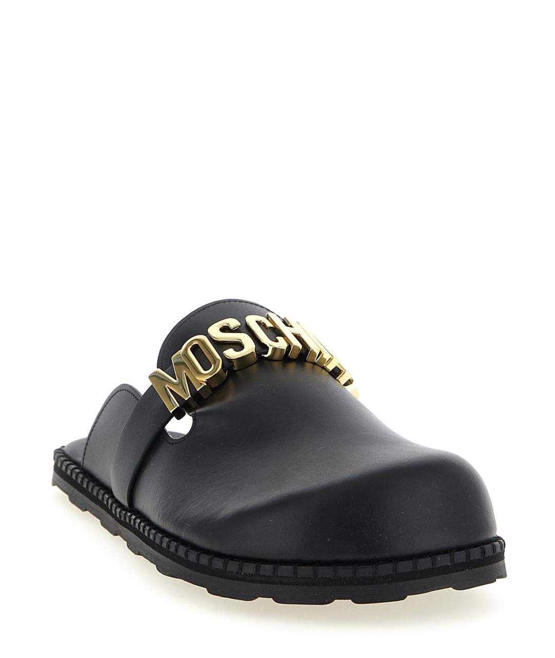 MOSCHINO Черные кожаные шлепанцы, фото 2