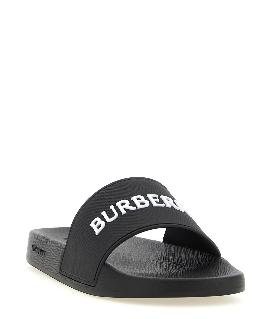 BURBERRY Черные резиновые шлепанцы, фото 2