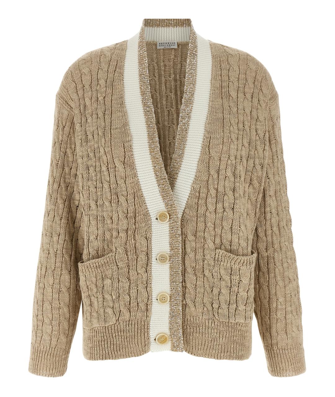 BRUNELLO CUCINELLI Бежевый льняной кардиган, фото 1