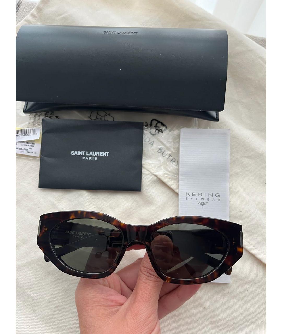 SAINT LAURENT Коричневые пластиковые солнцезащитные очки, фото 3