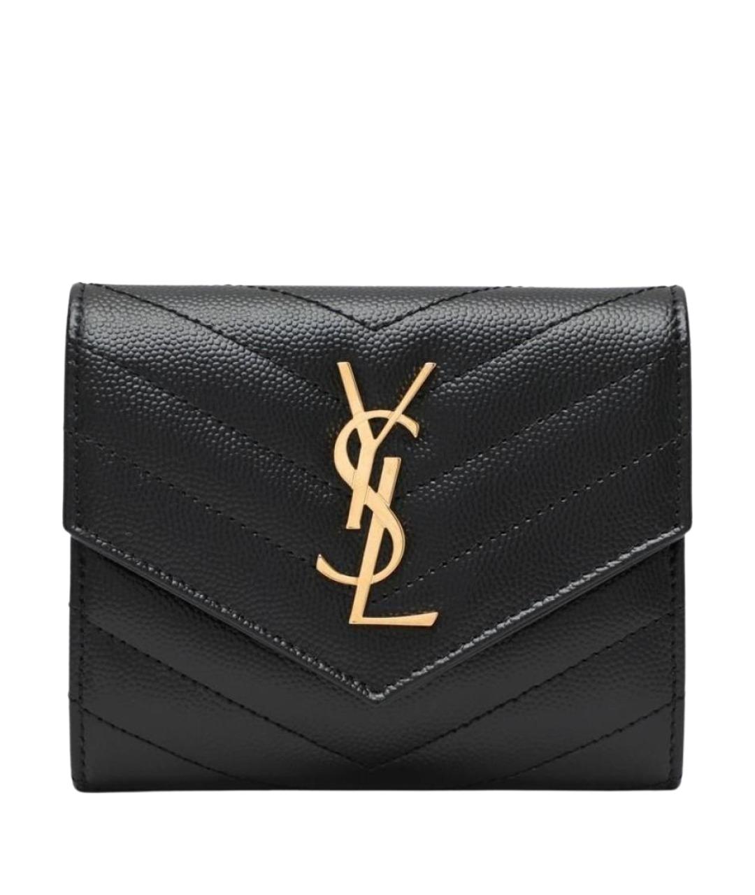 SAINT LAURENT Черный кожаный кошелек, фото 1