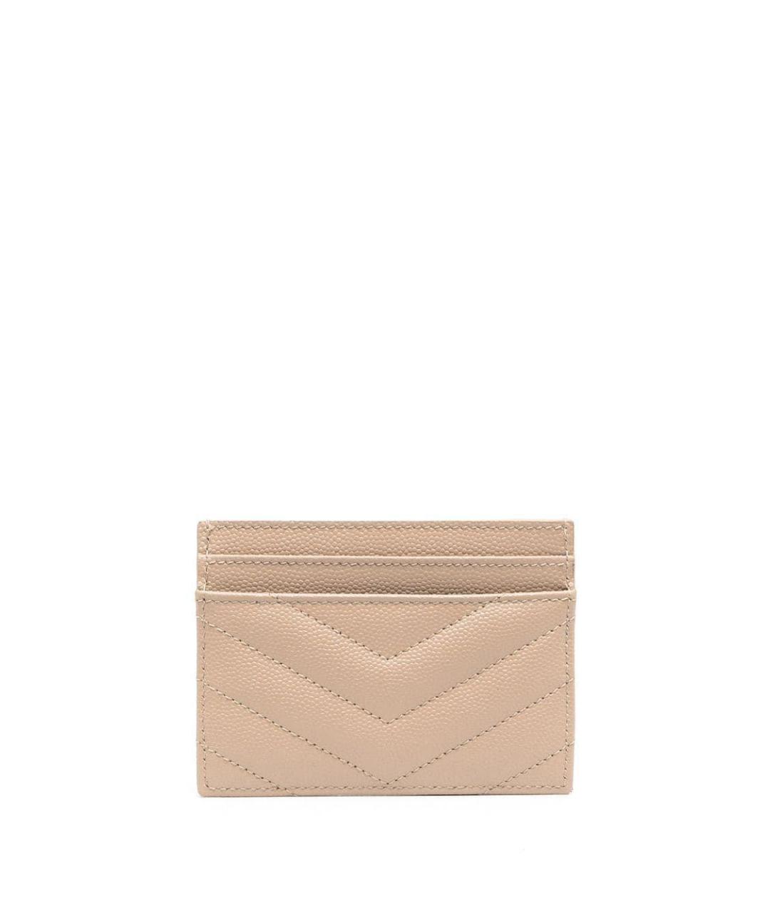 SAINT LAURENT Бежевый кожаный кардхолдер, фото 2