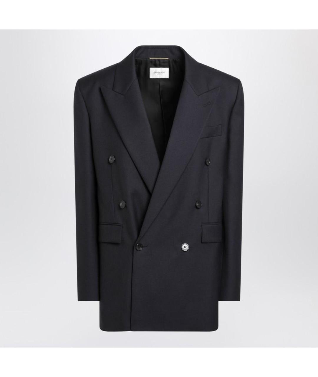 SAINT LAURENT Темно-синий шерстяной жакет/пиджак, фото 3