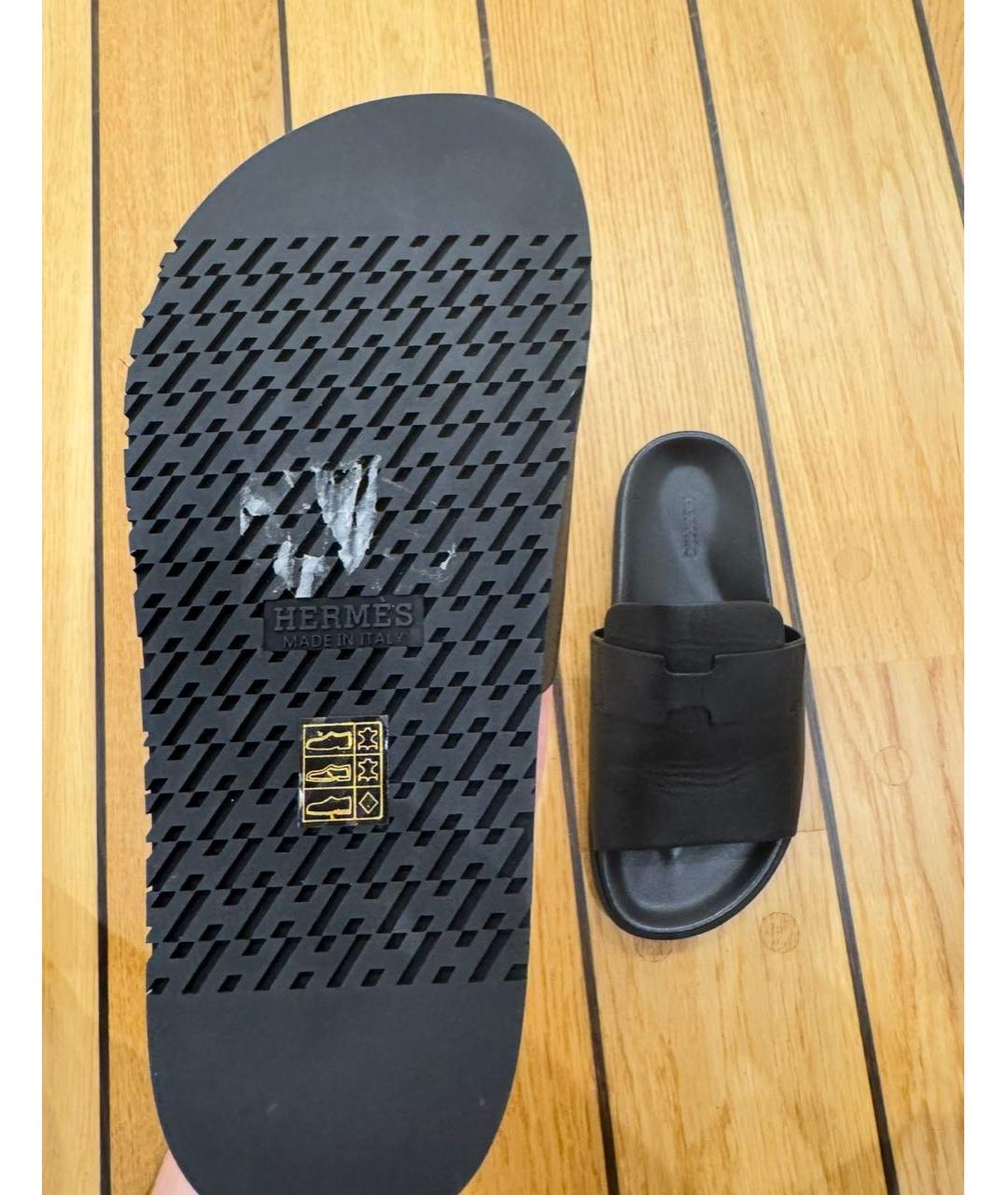 HERMES Черные кожаные шлепанцы, фото 3