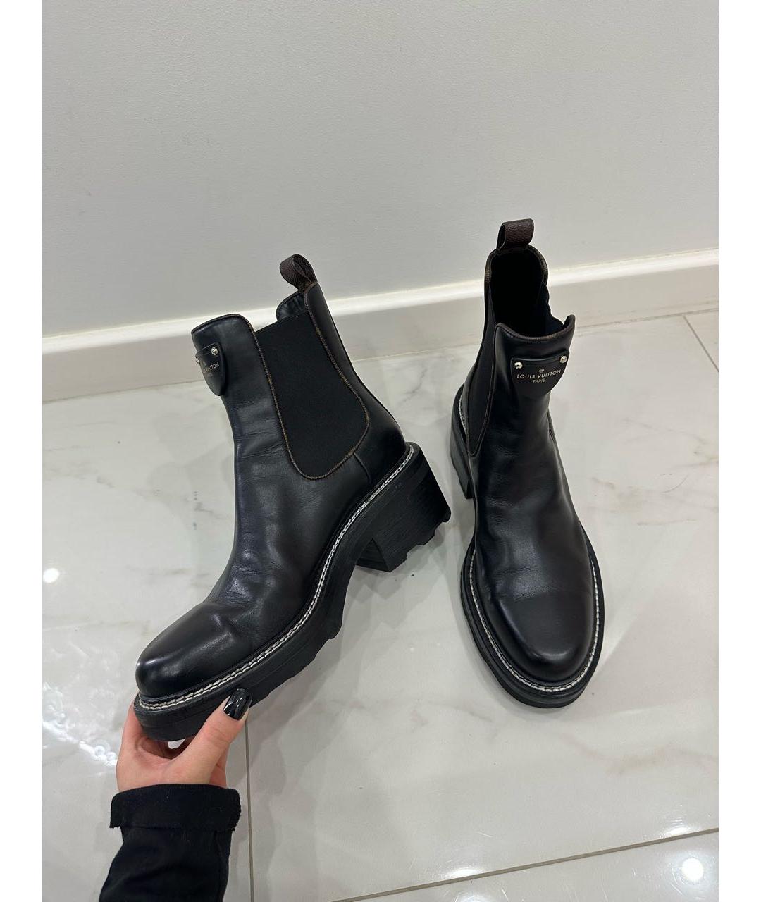 LOUIS VUITTON Черные кожаные сапоги, фото 2