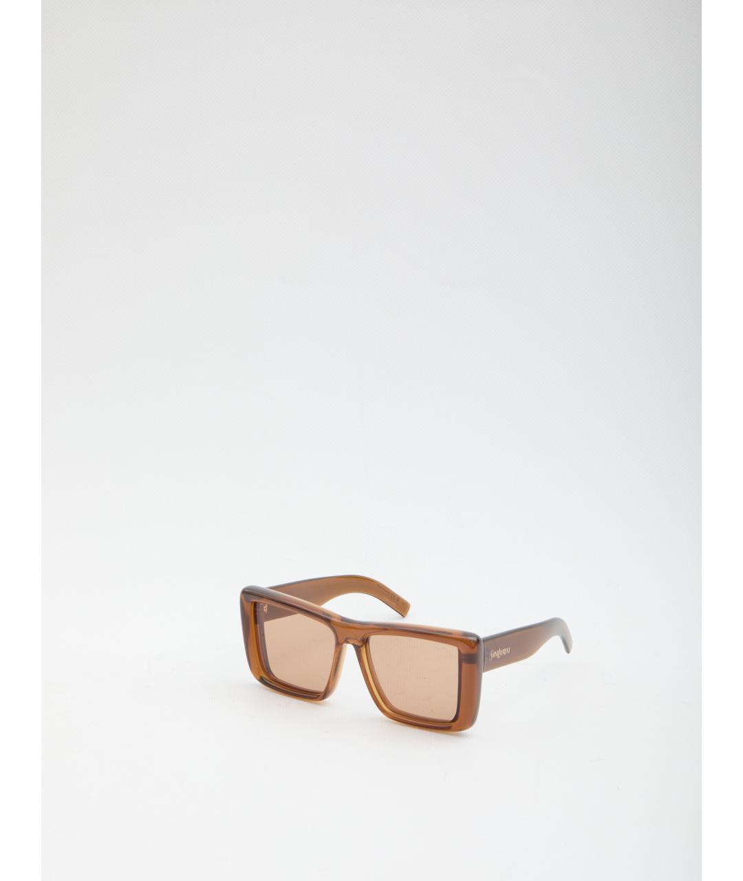 SAINT LAURENT Коричневые пластиковые солнцезащитные очки, фото 3