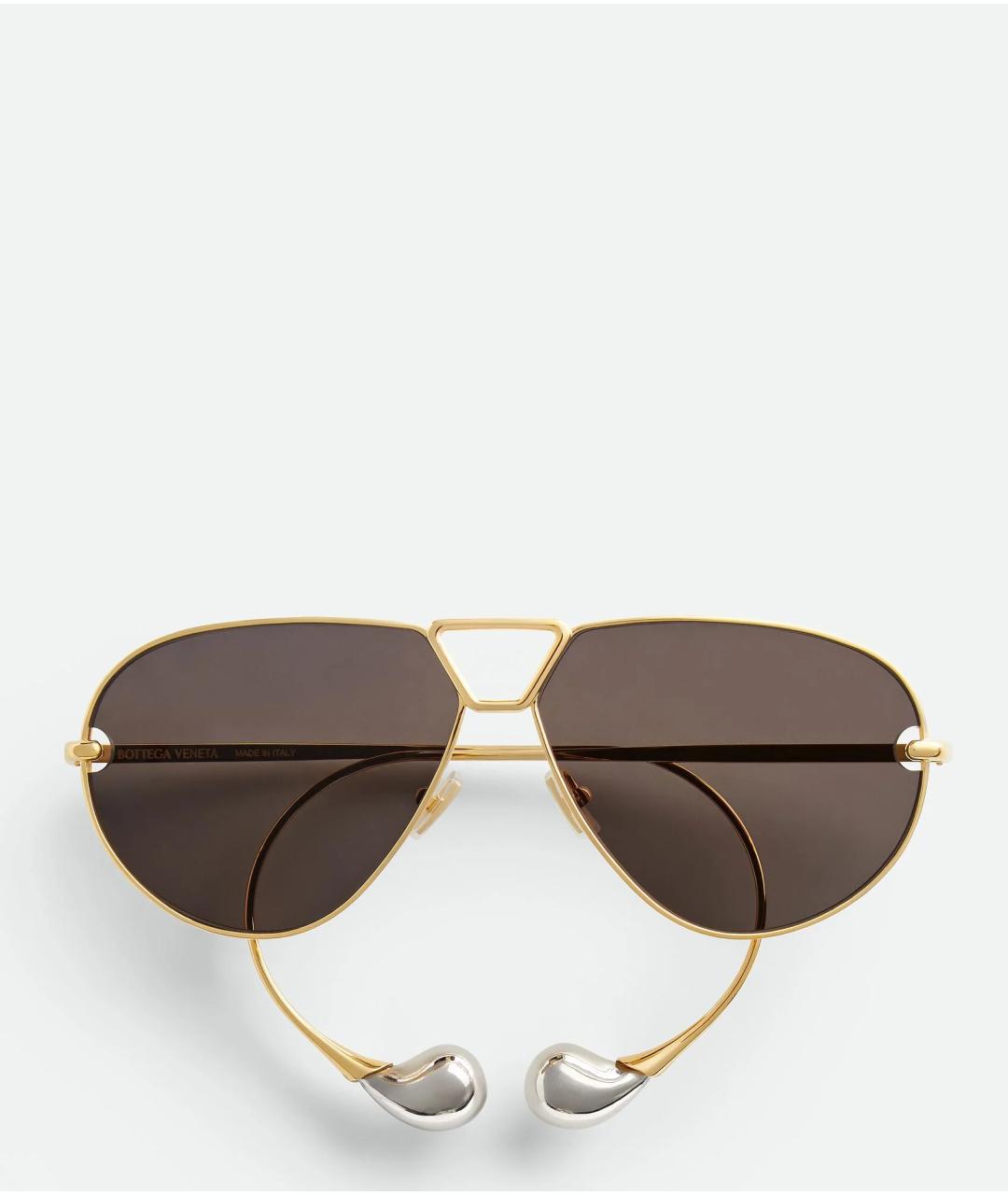BOTTEGA VENETA Золотые металлические солнцезащитные очки, фото 3