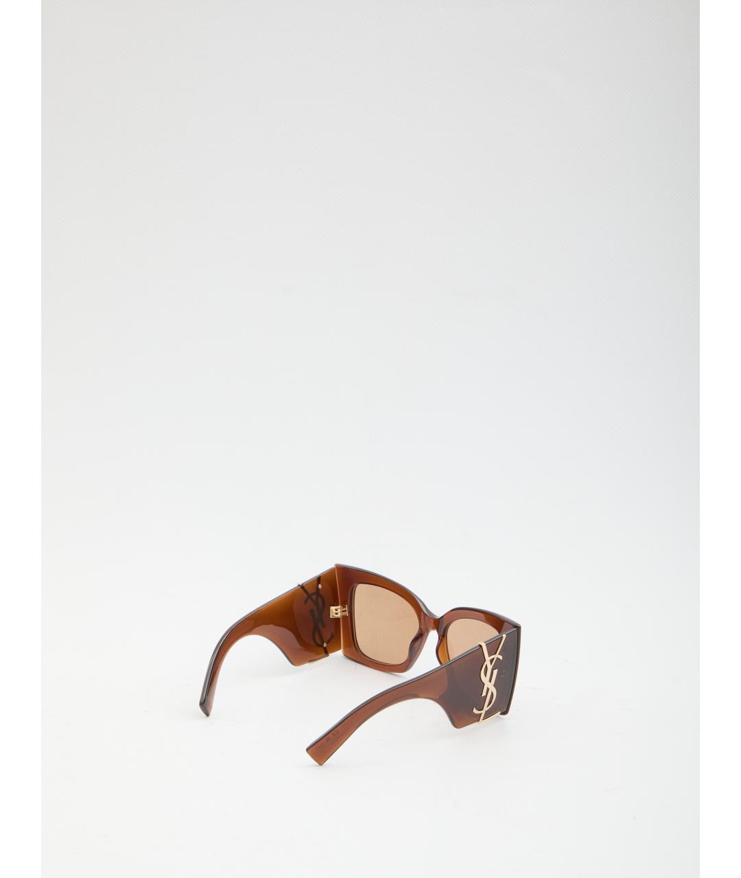 SAINT LAURENT Коричневые пластиковые солнцезащитные очки, фото 2