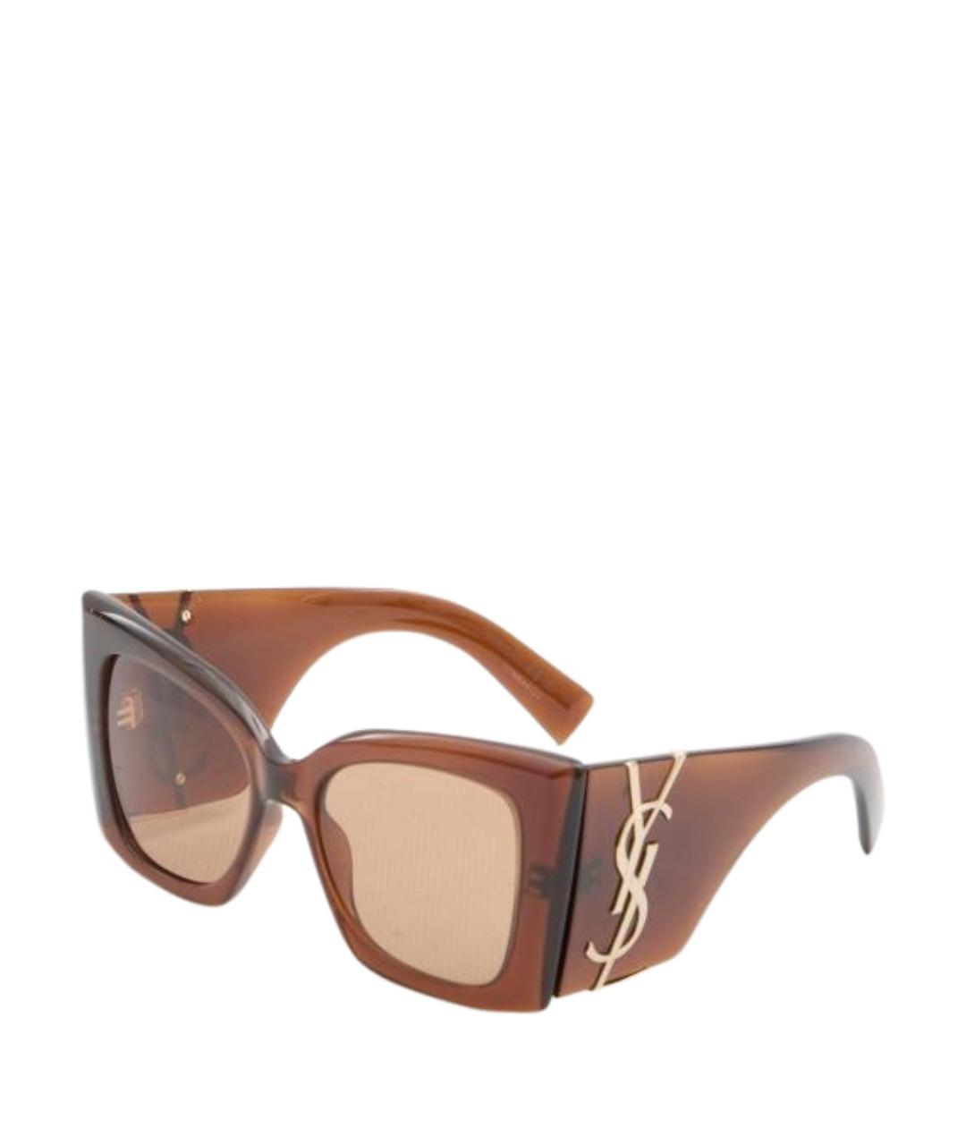SAINT LAURENT Коричневые пластиковые солнцезащитные очки, фото 1