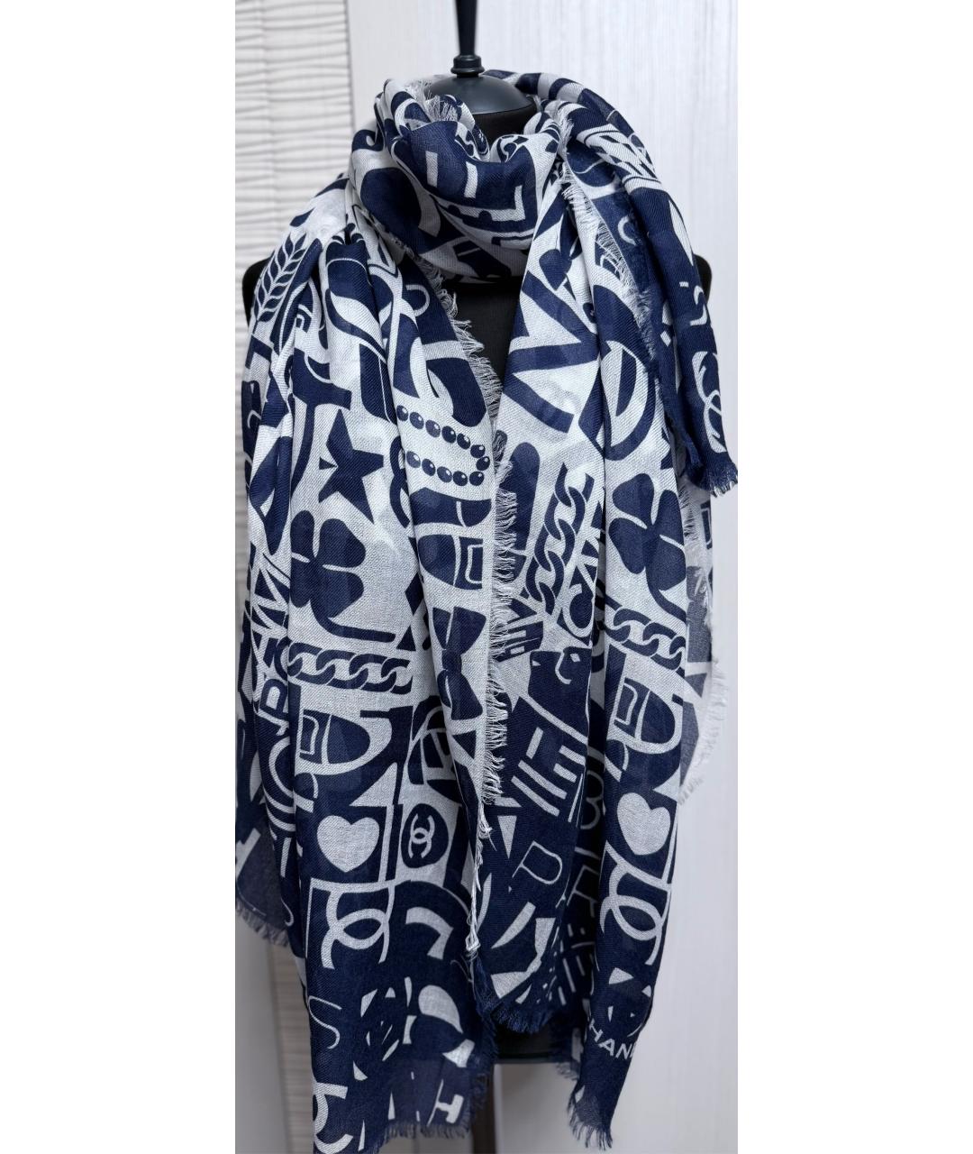 CHANEL Темно-синий кашемировый шарф, фото 6